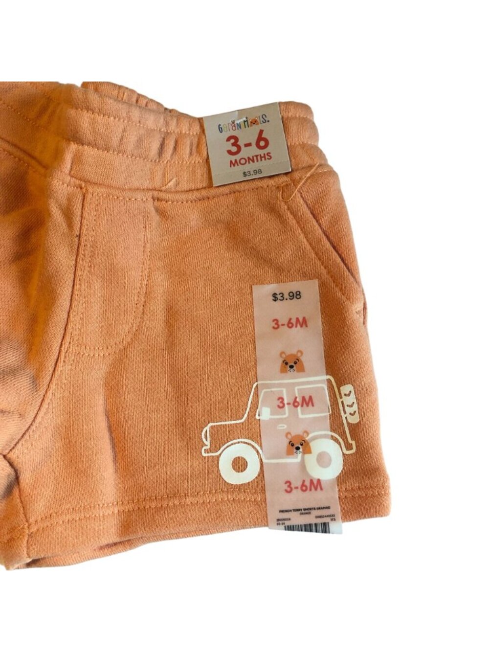 Baby Shorts 3-6 Months Garanimals Orange French Terry Cotton/Polyester Blend Wit - Picture 3 of 6